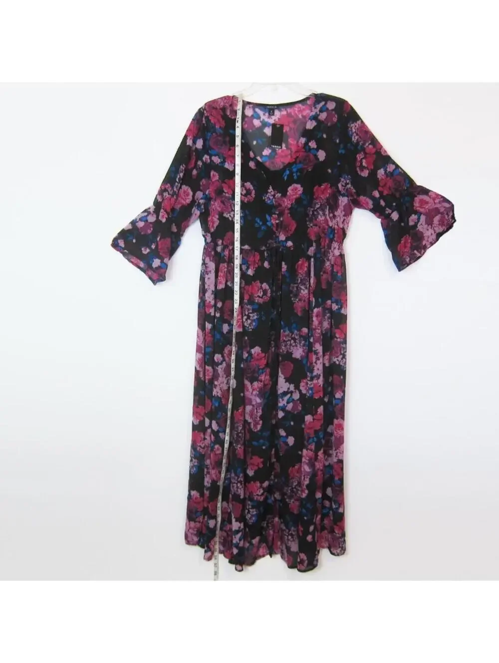 Torrid Maxi Dress 0 Large 12 Pink Purple Blue Floral Chiffon & Black Slip NEW - Picture 13 of 15